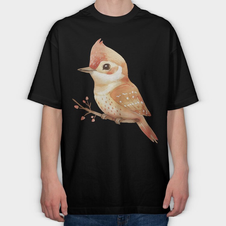 Bird Perched Branch, Tricou Oversize Barbati (Unisex)