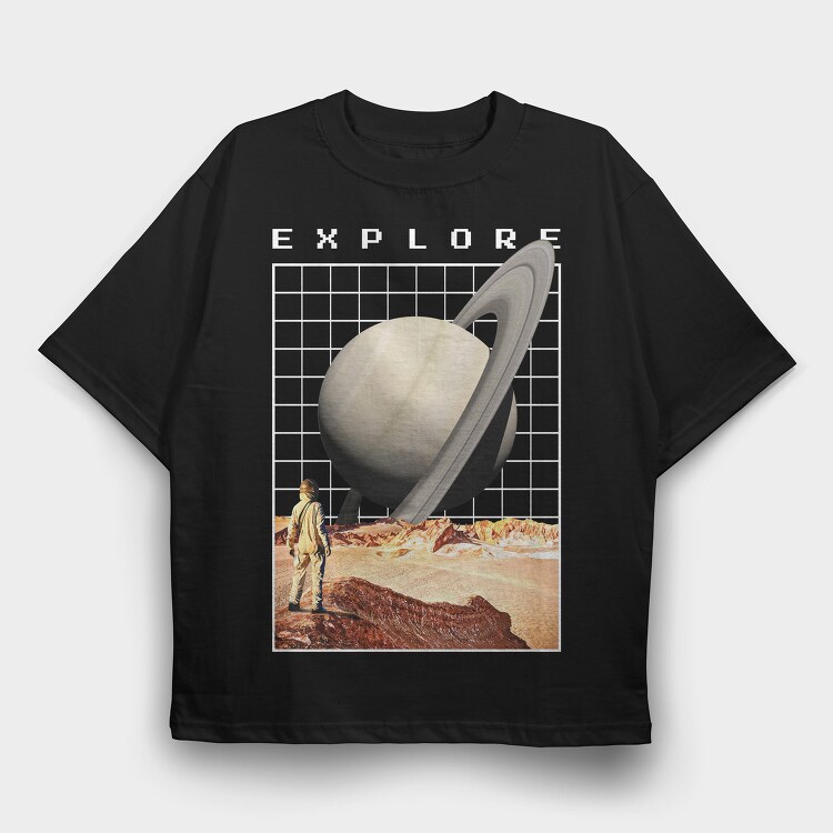 Saturn Planet Vaporwave Explore, Tricou Oversize Barbati (Unisex)