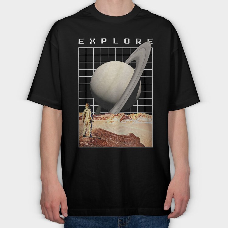 Saturn Planet Vaporwave Explore, Tricou Oversize Barbati (Unisex)