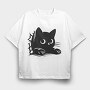 Black Cat Peeking, Tricou Oversize Barbati (Unisex)