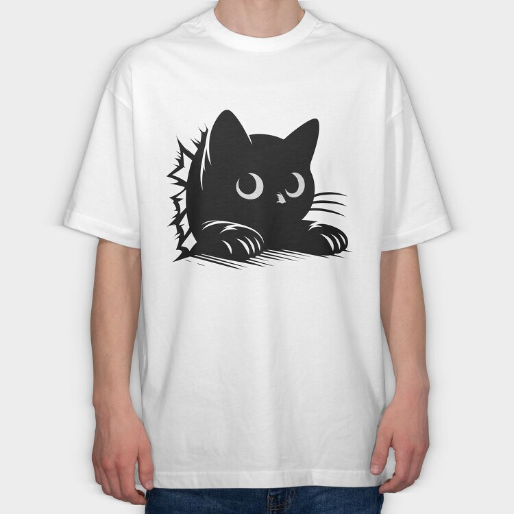 Black Cat Peeking, Tricou Oversize Barbati (Unisex)