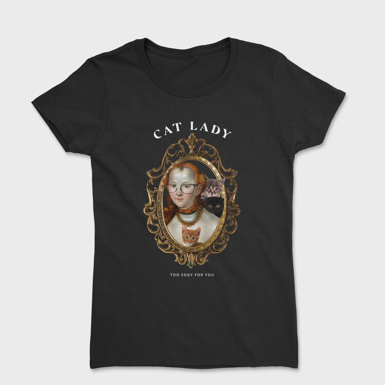 Painting Of Woman In Mirror Cat Lady, Tricou Femei