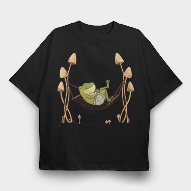Frog Animal Chilling In Hammock Cottagecore, Tricou Oversize Barbati (Unisex)