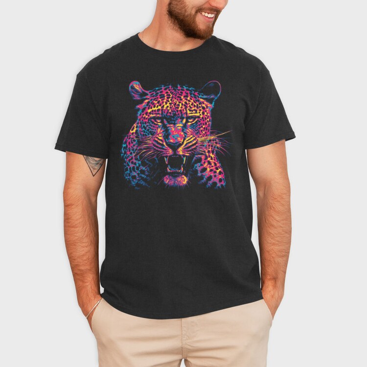 Neon Leopard Angry, Tricou Barbati (Unisex)