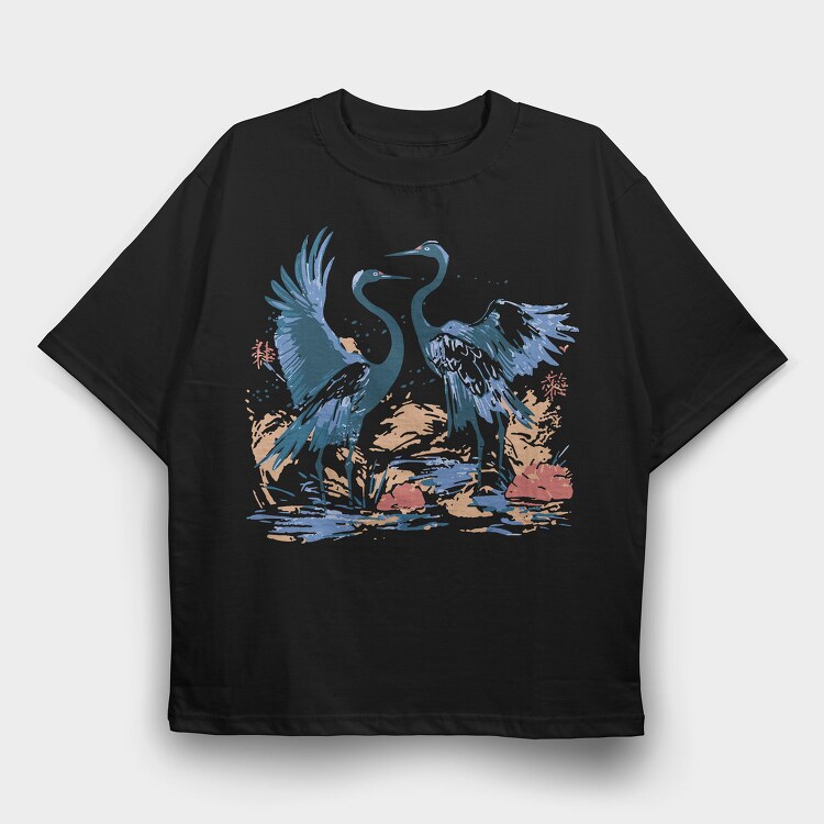 Crane Birds Dancing, Tricou Oversize Barbati (Unisex)