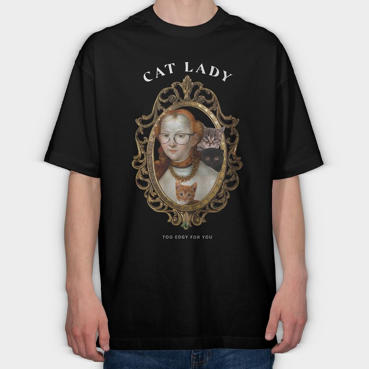 Painting Of Woman In Mirror Cat Lady, Tricou Oversize Barbati (Unisex)