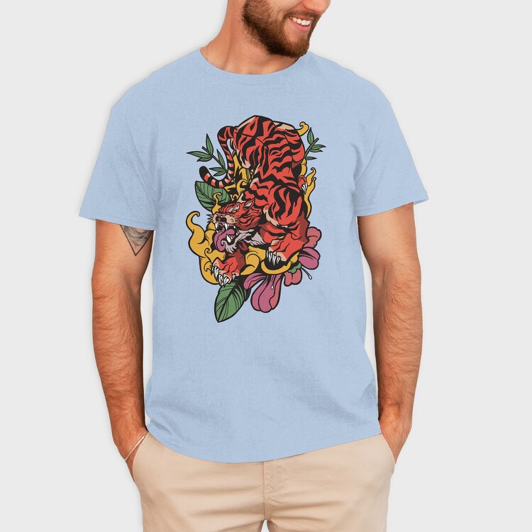 Traditional Japanese Tiger Floral, Tricou Barbati (Unisex)