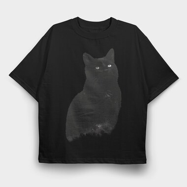 Black Cat Silhouette, Tricou Oversize Barbati (Unisex)