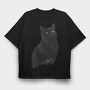 Black Cat Silhouette, Tricou Oversize Barbati (Unisex)