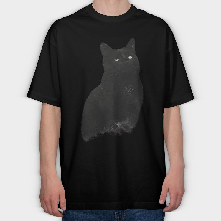 Black Cat Silhouette, Tricou Oversize Barbati (Unisex)