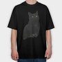 Black Cat Silhouette, Tricou Oversize Barbati (Unisex)