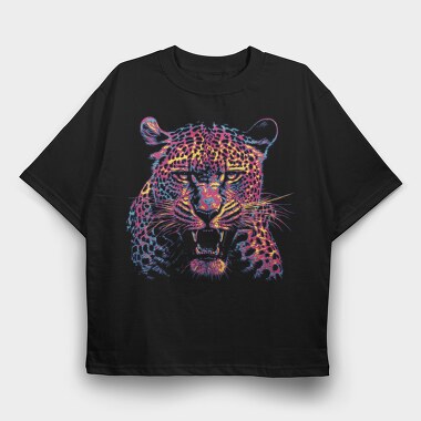 Neon Leopard Angry, Tricou Oversize Barbati (Unisex)