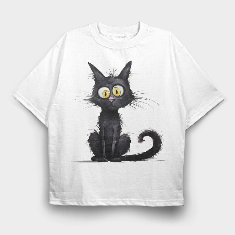 Black Cat Sitting, Tricou Oversize Barbati (Unisex)