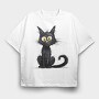 Black Cat Sitting, Tricou Oversize Barbati (Unisex)