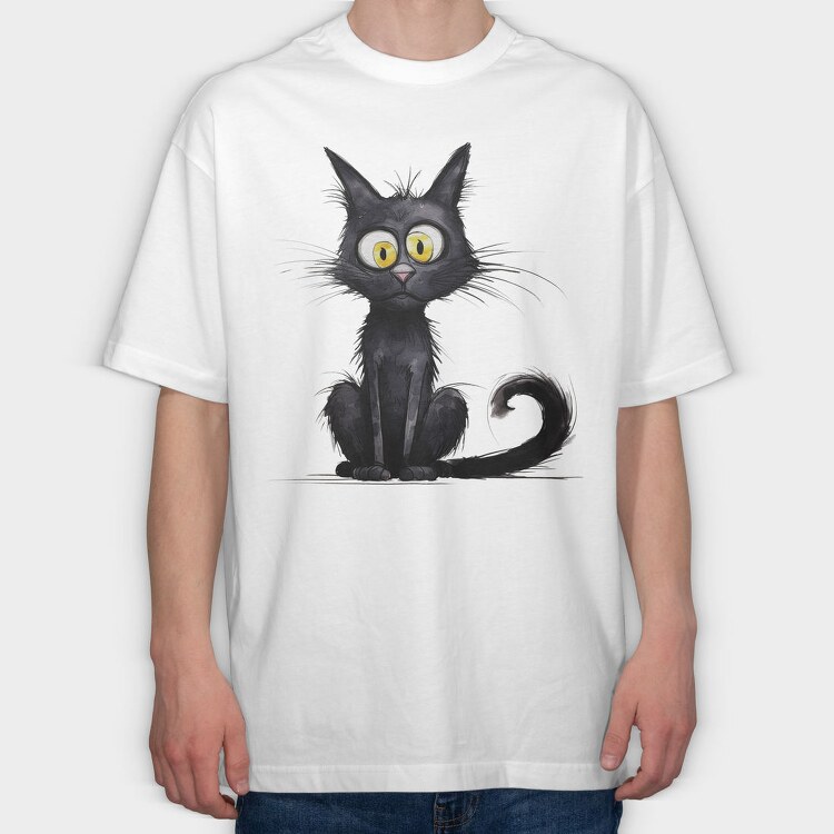 Black Cat Sitting, Tricou Oversize Barbati (Unisex)