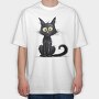 Black Cat Sitting, Tricou Oversize Barbati (Unisex)