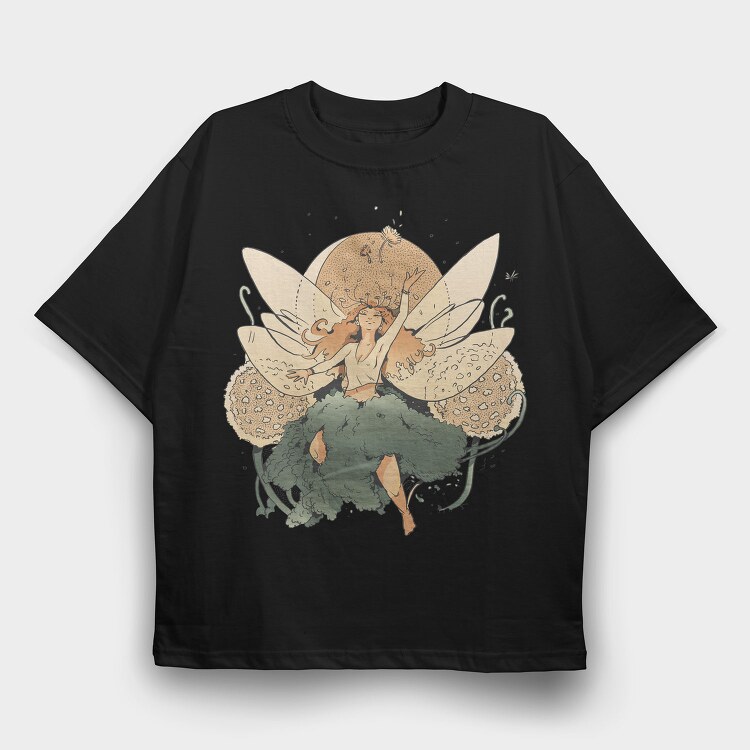 Fairy Flying In The Sky Forest Cottage, Tricou Oversize Barbati (Unisex)