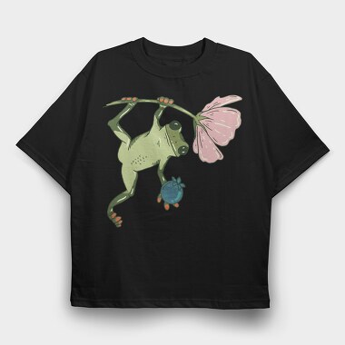 Frog Flower Snack, Tricou Oversize Barbati (Unisex)