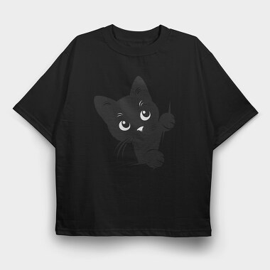 Black Cat Clipart, Tricou Oversize Barbati (Unisex)