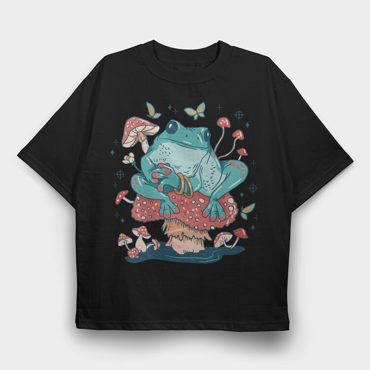 Frog In A Mushroom Cottagecore Pillow, Tricou Oversize Barbati (Unisex)