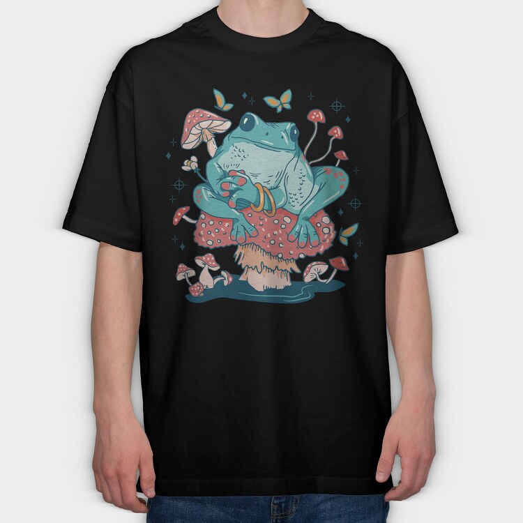 Frog In A Mushroom Cottagecore Pillow, Tricou Oversize Barbati (Unisex)