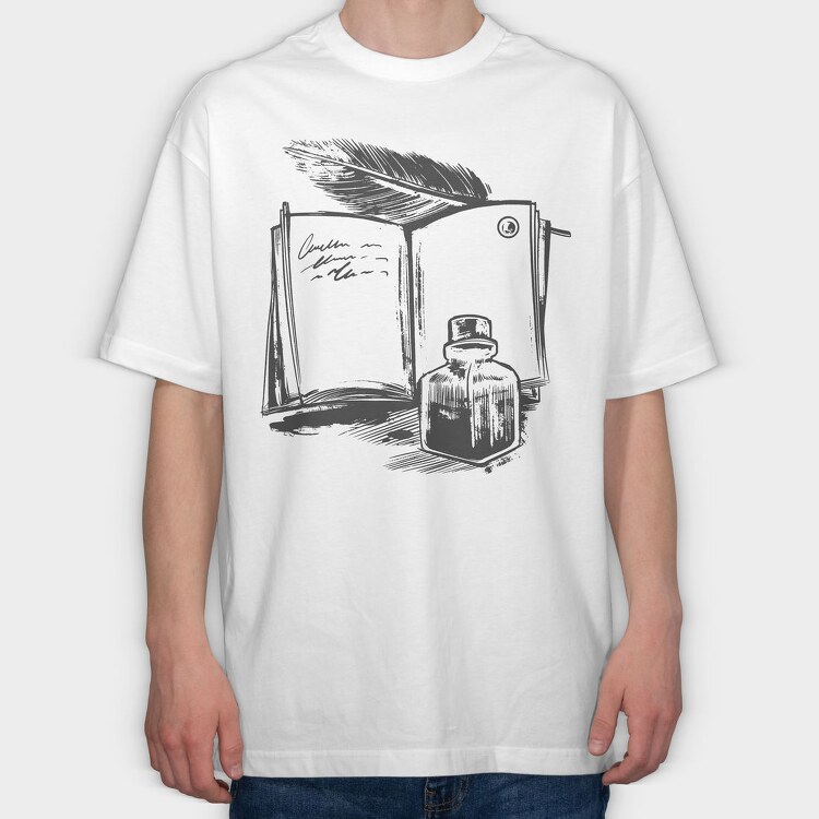 Open Book And Ink Jar, Tricou Oversize Barbati (Unisex)