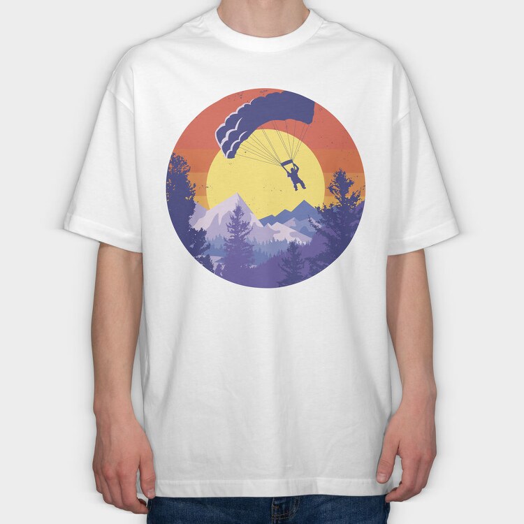 Parachute Retro Sunset Mountain, Tricou Oversize Barbati (Unisex)