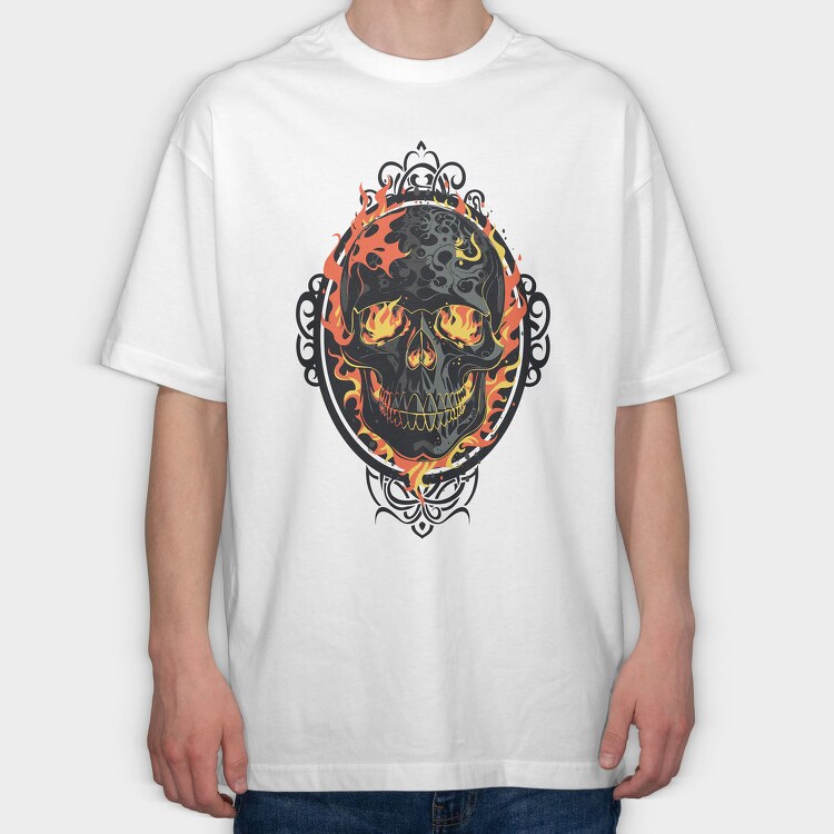 Gothic Skull on Fire, Tricou Oversize Barbati (Unisex)