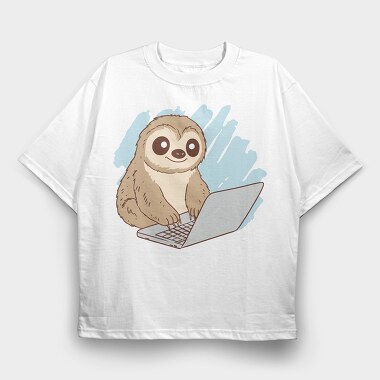 Sloth Using Computer, Tricou Oversize Barbati (Unisex)