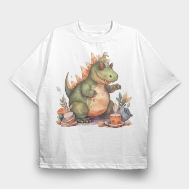 Dinosaur Fantasy Watercolor Birthday Tote, Tricou Oversize Barbati (Unisex)