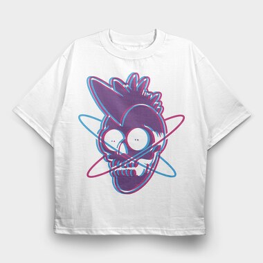 Distorted Punk Sull Cyan Magenta Skull, Tricou Oversize Barbati (Unisex)