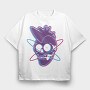 Distorted Punk Sull Cyan Magenta Skull, Tricou Oversize Barbati (Unisex)