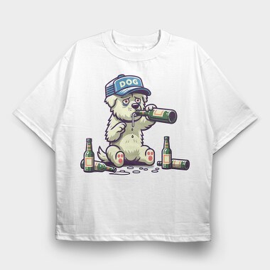 Dog Drinking Beer, Tricou Oversize Barbati (Unisex)