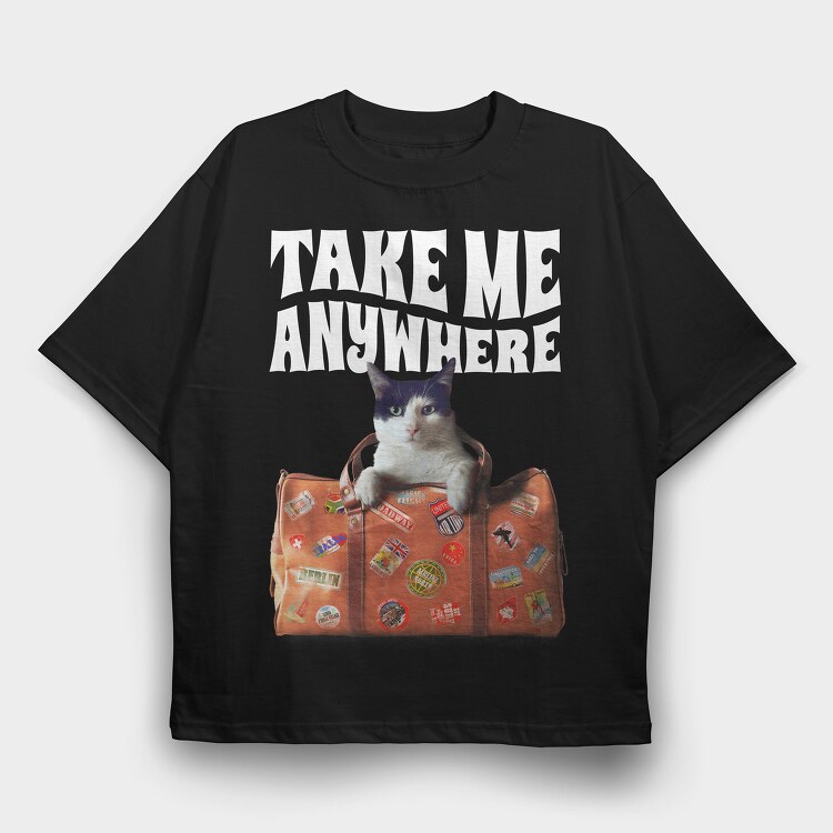 Travel Suitcase Cat Wanderlust, Tricou Oversize Barbati (Unisex)