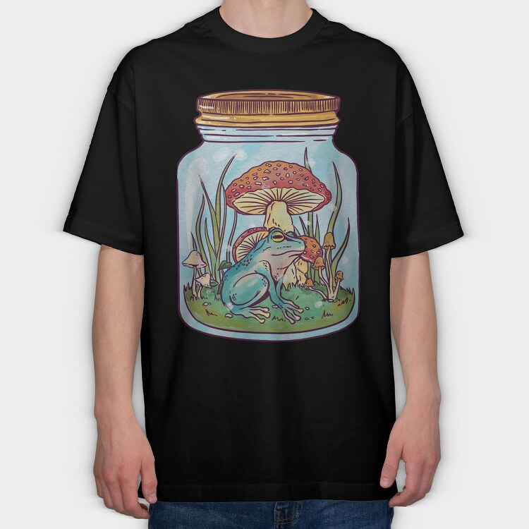 Frog In Mason Jar Nature, Tricou Oversize Barbati (Unisex)