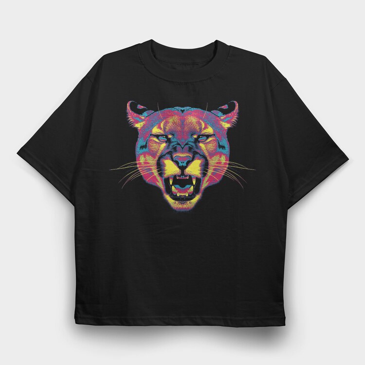 Neon Wild Feline Roar Angry Pumpa, Tricou Oversize Barbati (Unisex)