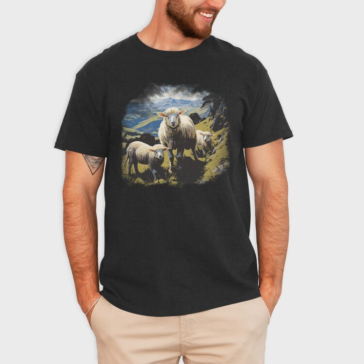 Sheep And Lambs Hillside, Tricou Barbati (Unisex)