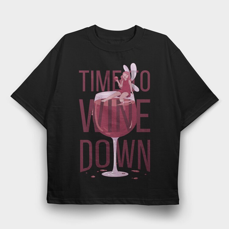 Fairy In Wine Glass Wine, Tricou Oversize Barbati (Unisex)