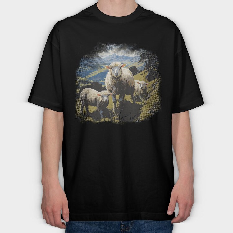 Sheep And Lambs Hillside, Tricou Oversize Barbati (Unisex)