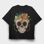 Sugar Skull And Flowers Traditional, Tricou Oversize Barbati (Unisex)