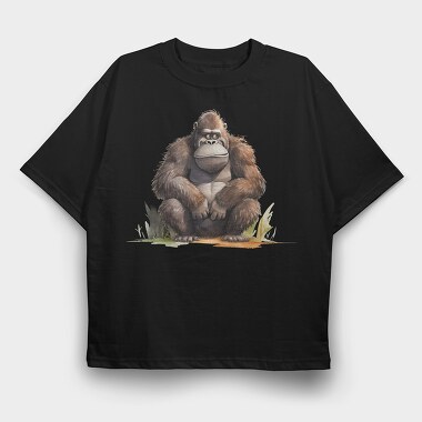 Gorilla Crouching Cute, Tricou Oversize Barbati (Unisex)