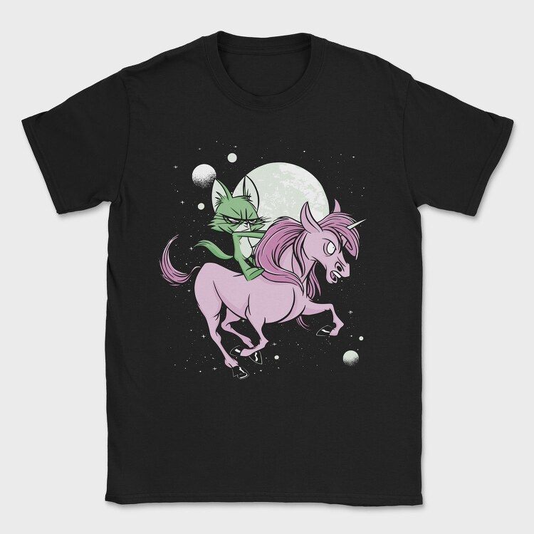 Green Cat Riding Unicorn, Tricou Barbati (Unisex)