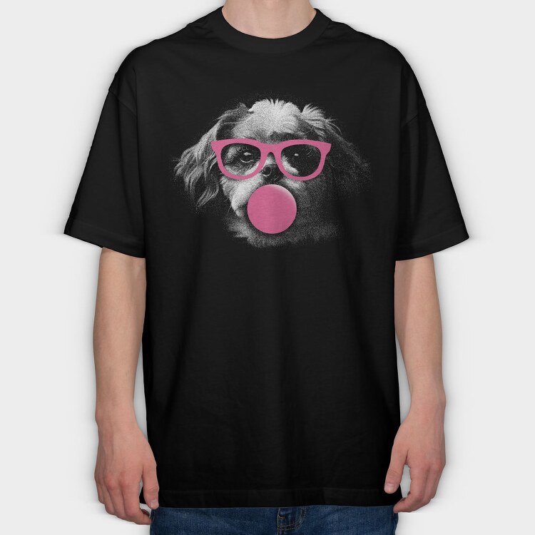 Shih Tzu Dog With Glasses, Tricou Oversize Barbati (Unisex)
