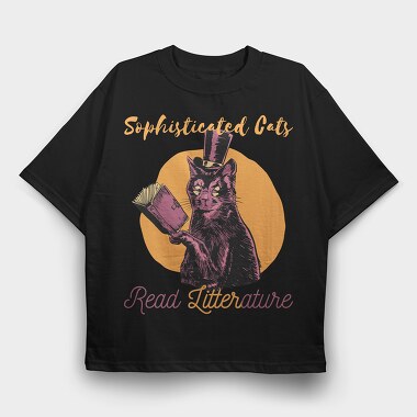 Fancy Cat Literature Litterature, Tricou Oversize Barbati (Unisex)