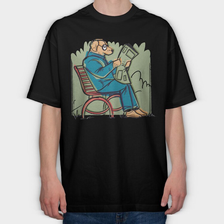 Newspaper Dog Read News, Tricou Oversize Barbati (Unisex)