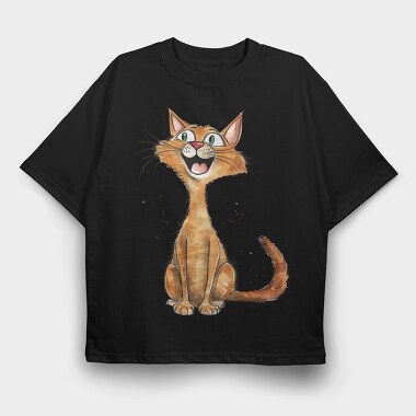 Happy Cat Smile, Tricou Oversize Barbati (Unisex)