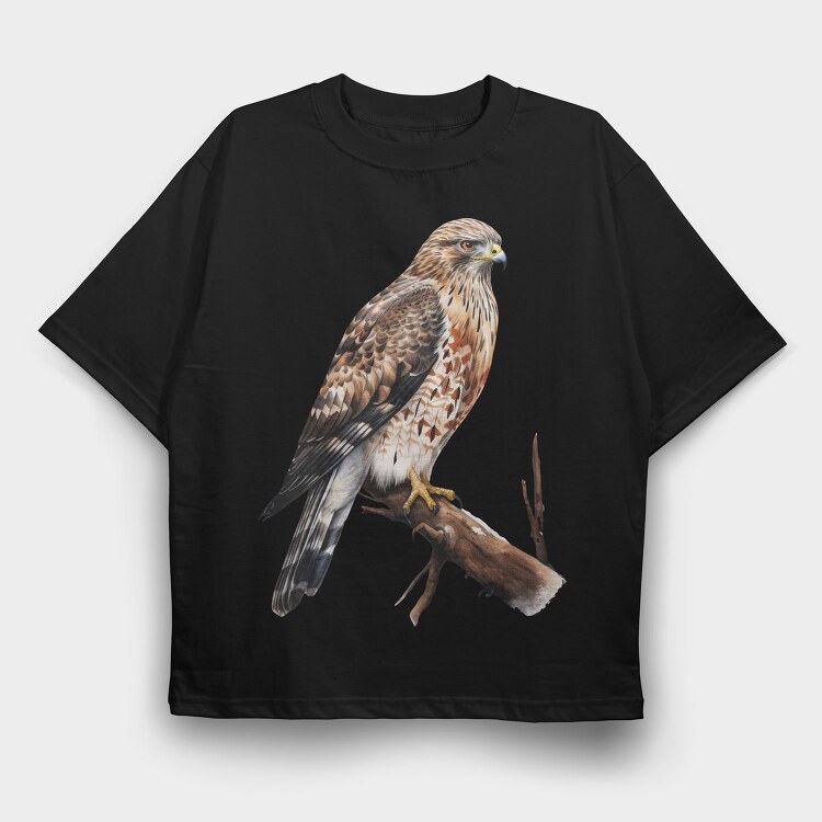 Hawk Perched Branch, Tricou Oversize Barbati (Unisex)