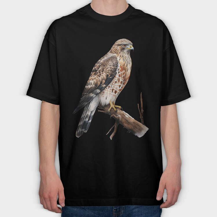 Hawk Perched Branch, Tricou Oversize Barbati (Unisex)