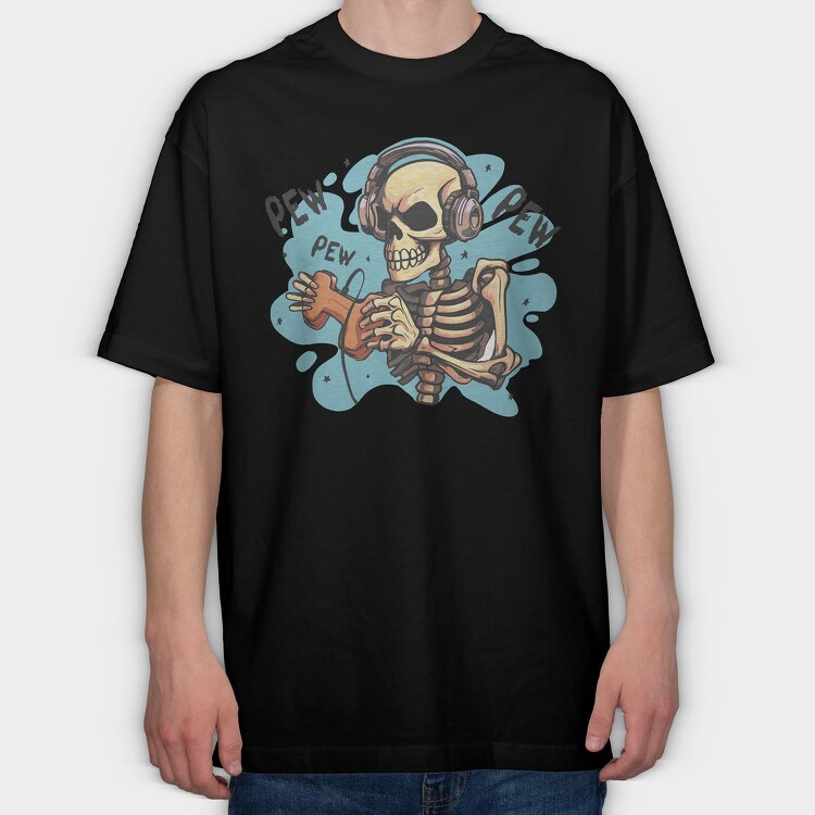 Creepy Skeleton Playing Videogames, Tricou Oversize Barbati (Unisex)