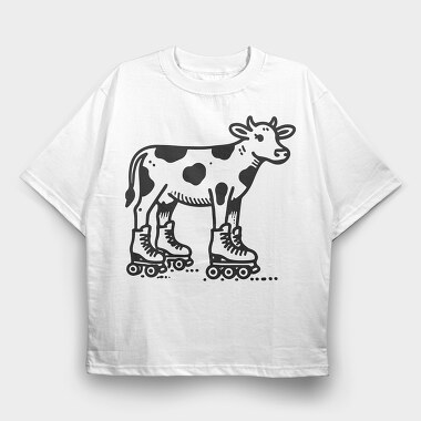 Funny Cow In Skate Rollers, Tricou Oversize Barbati (Unisex)